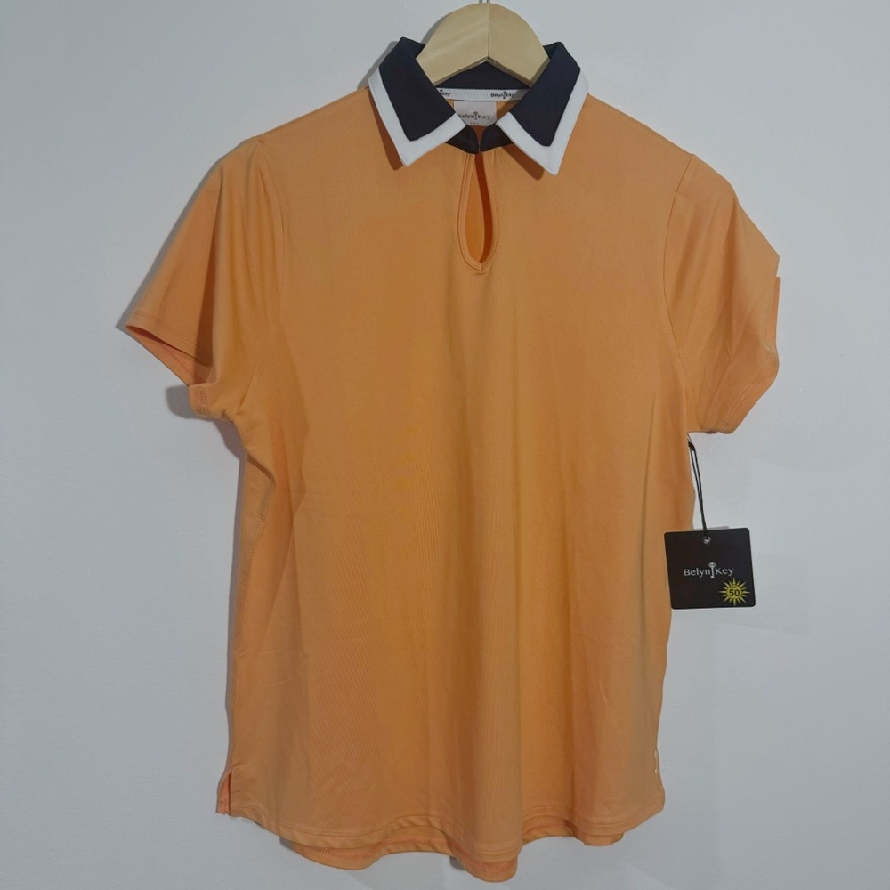 NWT Belyn Key Birdie‎ Keyhole Cap Sleeves  Cantaloupe Golf Shirt Small Tennis